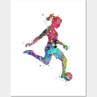 Soccer Girl Watercolor Painting Art Print Gifts Posters and Art